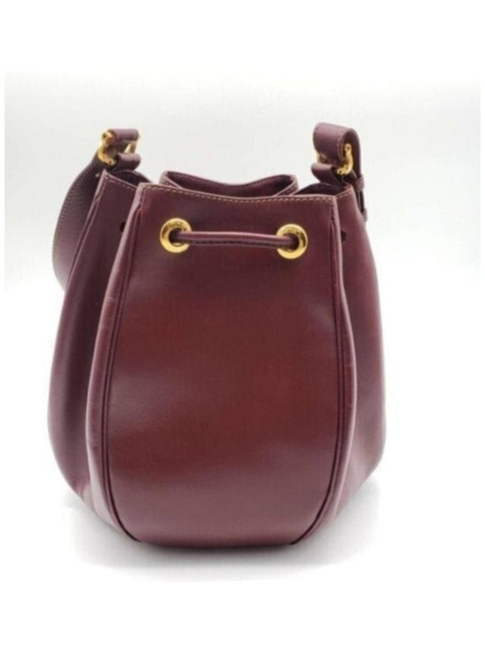 Authentic Cartier Burgundy Leather Bucket Bag Drawstring Crossbody - Picture 4 of 16